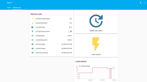Nissan Leaf integration in Home Assistant